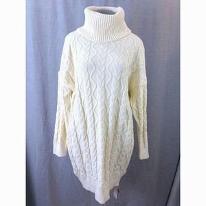 Cider Cream Cable Knit Turtleneck Sweater Dress Plus Size‎ 1X